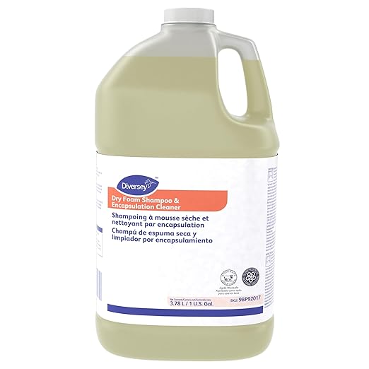 Diversey 9BP92017 Dry Foam Shampoo & Encapsulation Cleaner, Heavy Traffic Neutral Carpet & Upholstery Shampoo, Floral Scent, Concentrate, 1-Gallon