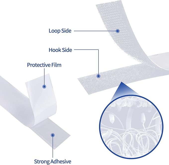 3/4 Inch x 82 Feet Black Heavy Duty Hook & Loop Tape, Double Sided, Picture Hanging, TV Accessories, Wall Adhesive