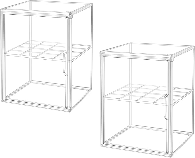 X-Large Clear Acrylic Display Case for Collectibles, Storage Bins/Box with Magnetic Lid and Stackable Design, 3 Adjustable Layers, Display Box for Shoes, Dolls, Purses, Toys, Cosmetics
