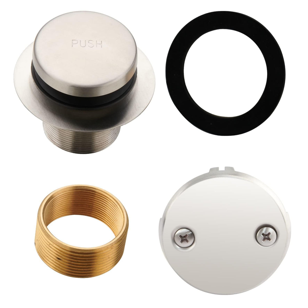 Brushed Nickel Tip Toe Tub Drain Trim Set, 2-Hole Overflow - Image 1
