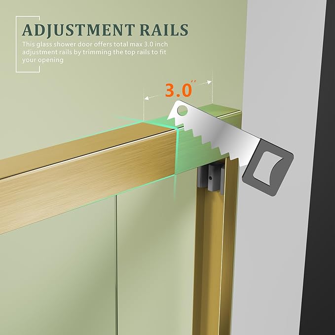 Brushed Gold Glass Shower Door,45~48" W x 72" H Semi-Frameless Glass Door,1/4'' SGCC Tempered Clear Glass Door with Stainless Steel Handles,Reversible Easy Installation Sliding Doors for Bathroom