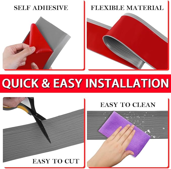 Vinyl Wall Base Baseboard Molding Trim 6" Flexible Self Adhesive Rubber Wall Base Moulding Trim Peel and Stick Design, 6 Inch x 20 Feet, Medium Grey Wood