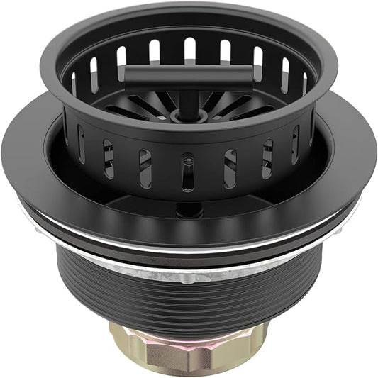 BOTEMY B9171 Black Kitchen Sink Drain Kit 3 1/2 Strainer With Stainless Steel Stopper Assembly Basket Fit Standard Drain Hole