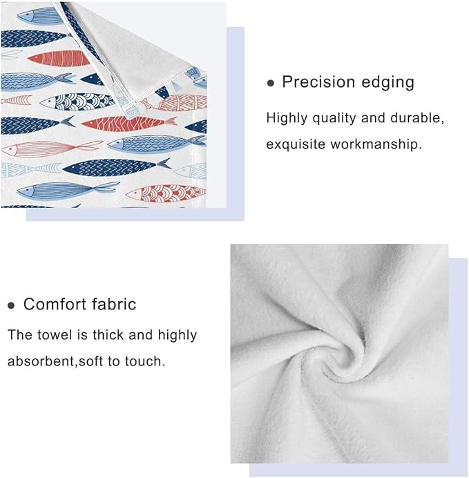 Colorful Fish Bath Towels Set,Absorbent Soft 3 Piece Vintage Nautical Costal Beach Theme Fishes Towels for Bathroom,1 Bath Towel 1 Hand Towel 1 Washcloth,Quick Dry Decoractive Bathroom Towels