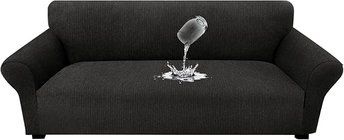 Waterproof Couch Cover, Stretch Non-Slip Sofa Slipcover with Elastic Bottom That Stays in Place - Leakproof Furniture Protector for Kids and Pets - Washable (Sofa, Black)