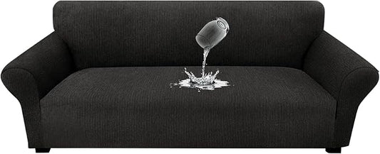 Waterproof Couch Cover, Stretch Non-Slip Sofa Slipcover with Elastic Bottom That Stays in Place - Leakproof Furniture Protector for Kids and Pets - Washable (Sofa, Black)