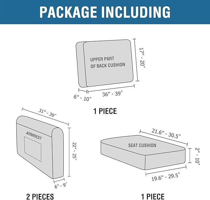 H.VERSAILTEX Multi-Pieces Chair Covers Stretch Couch Covers Form Fitted Seat and Back Cushions Covers (1 Seat Cover Plus 1 Back Cusion Cover, Bonus 2 Armrest Covers), Taupe