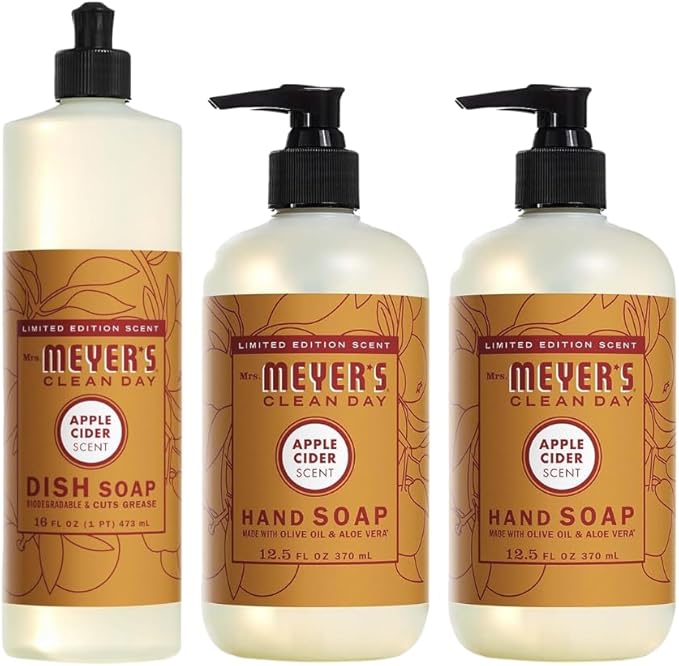Mrs. MEYER'S CLEAN DAY Variety, 2 Liquid Hand Soap 12.5 OZ, 1 Liquid Dish Soap, 16 FL OZ (Apple Cider)