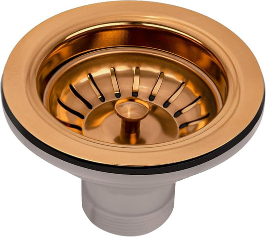 Akicon Kitchen Sink Stopper Strainer Replacement for 3-1/2 Inch Standard Strainer Drain, Solid Brass with Post Styled Basket