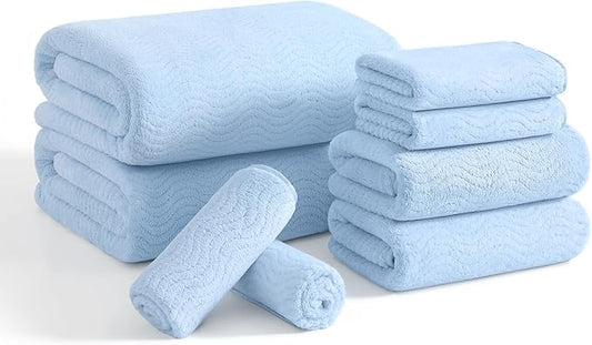 8 Piece Bath Towel Set Blue|2 Oversized Large Bath Sheet,2 Hand Towels,4 Washcloths| Ultra Soft Cozy Bath Towel Set for Bathroom Hotel Gym Spa,Highly Absorbent & Quick Dry Bathroom Towel Collections