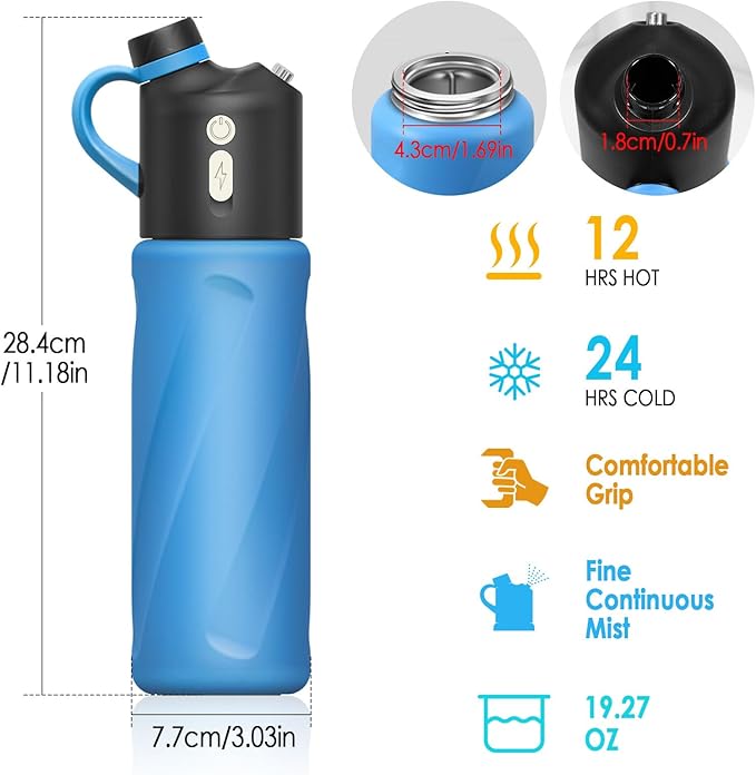 Electric Misting Water Bottle | No Straw, No Leak Design | Stainless Steel Double Wall Insulation | Food-Grade Materials | For Gym, Hiking, Golf