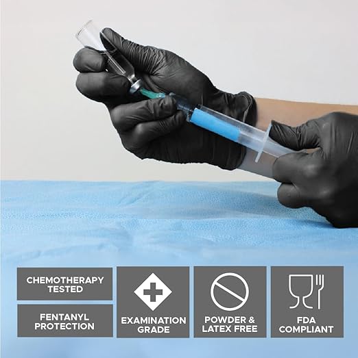 BioSkin Nitrile Exam Grade Disposable Gloves, 4 Mil - Medium | Powder-Free, Chemical + Puncture Resistant, Textured | for Medical, Industrial, Janitorial, Food Service (Box of 100)