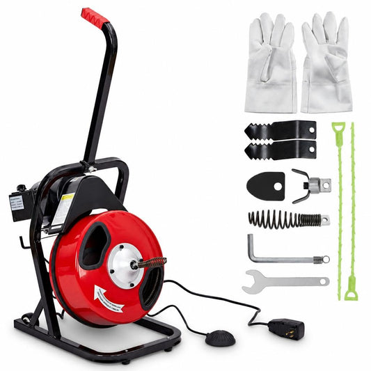 50Ft 1/2" Electric Drain Cleaner Machine w/h 4 Cutters Gloves - Image 1