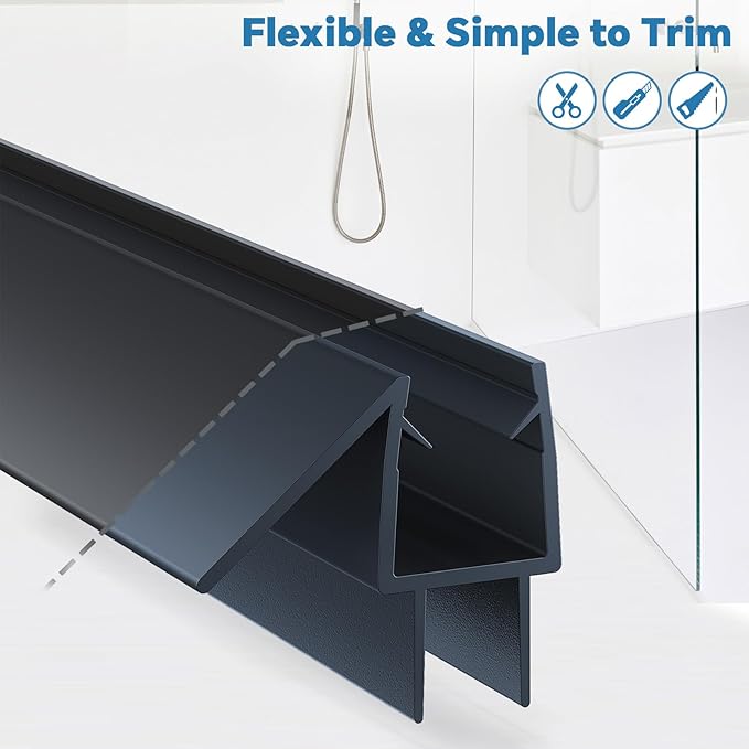 Shower Door Bottom Seal Strip, 2PCS Seal Strip, Clear PVC, 36" Length, Fits 12mm Thick Glass, Prevents Leaks, Easy Installation, No Adhesive Required (Black, 36in for 1/2"(12mm) Door)