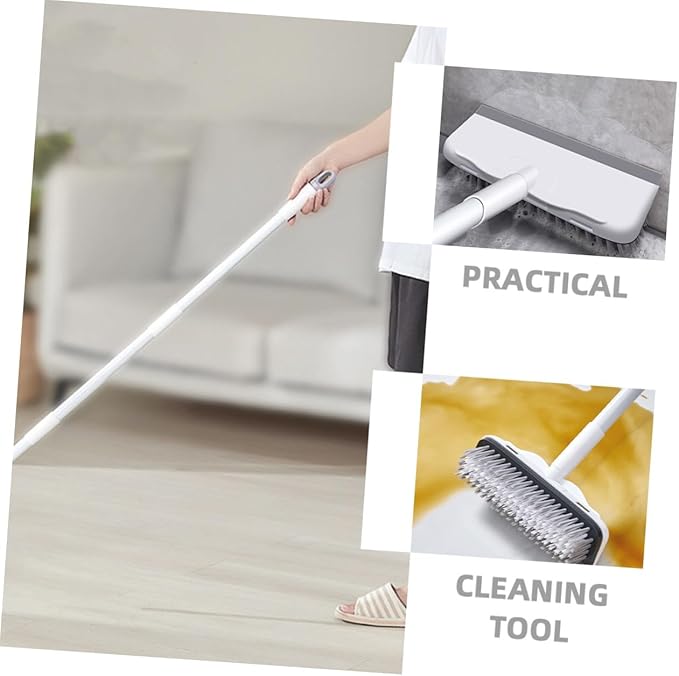 Long Handle Floor Scrub Brush with Squeegee Heavy Duty Tile Scrubber for Bathroom and Household Floor Cleaning Ergonomic Water Removal Tool