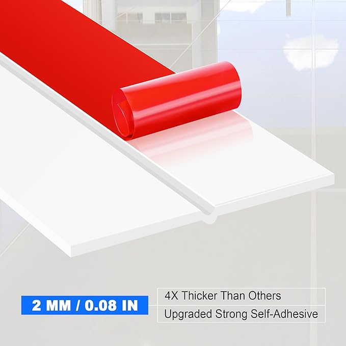 ToLanbbt Weather Stripping Silicone Door Seal Strip 3 in x 20 ft Door Draft Stopper Self Adhesive Tape, Side & Bottom Gaps Insulation Strip for Glass Shower Sliding Window, White