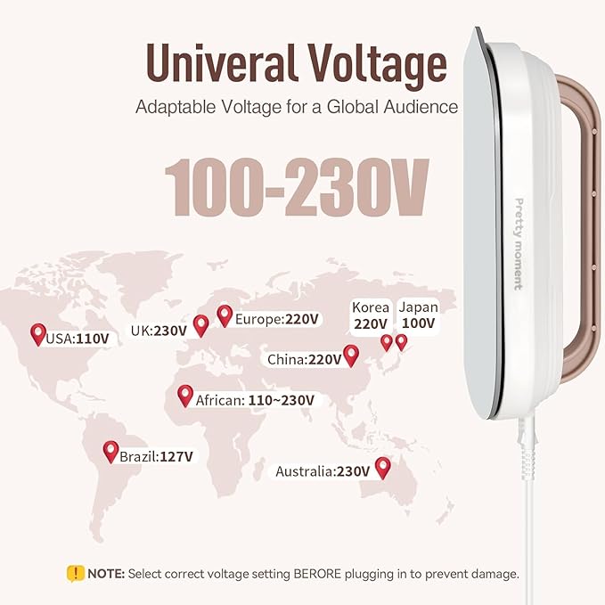 Travel Iron with Global Voltage, Mini Dry Iron for Clothes, 100-240V, 300W Max, Ceramic Non-Stick Soleplate, 0.8lbs Lightweight, 60s Heat Up