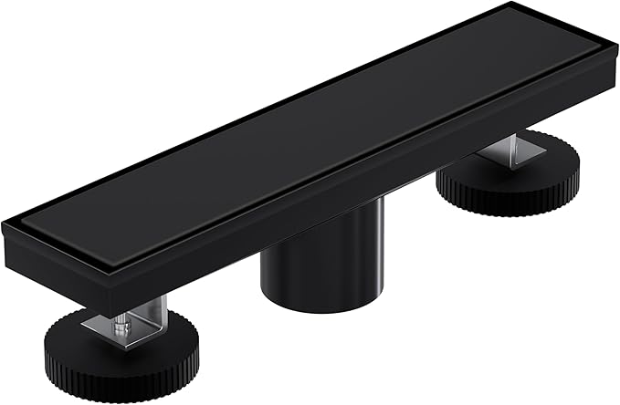 Linear Shower Drain 12 Inch,Modern Rectangle Shower Floor Drain with 2-in-1 Tile Insert Cover, Stainless Steel SUS 304, Linear Drain with Leveling Feet& Hair Strainer