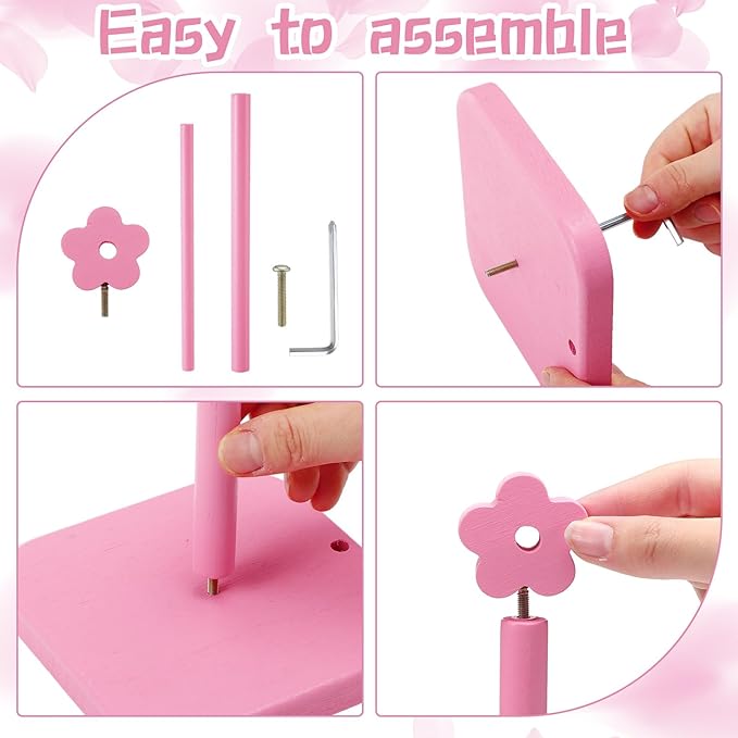 Leinuosen Pink Flower Paper Towel Holder Coquettish Cute Flower Wooden Paper Towel Holder Pink Bathroom Countertop Accessories Kitchen Roll Stand Organizer Standing Apartment Decor Housewarming Gift