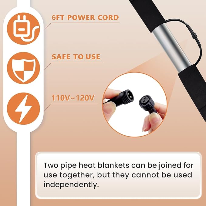 6 Ft YeloDeer 110 V~120 V Stickable Waterproof Pipe Heat Tape Blanket with 6 Ft Power Cord, 38.5" x 6.2" Aluminum Foil Water Heat Trace Blanket for Metal & Plastic Pipe freeze Protection