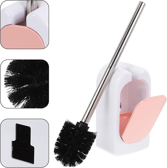 Wall-Mounted Long Handle Toilet Brush Set with Soft Bristles, Plastic Holder for Bathroom Deep Cleaning, Nordic Pink Bathroom Accessories