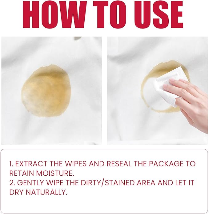 Stain Remover Wet Wipes - Individually Packaged for Clothes, Shoes, and Bed Sheets (1 Packs, 20 Wipes Total) - Effortless Stain Removal