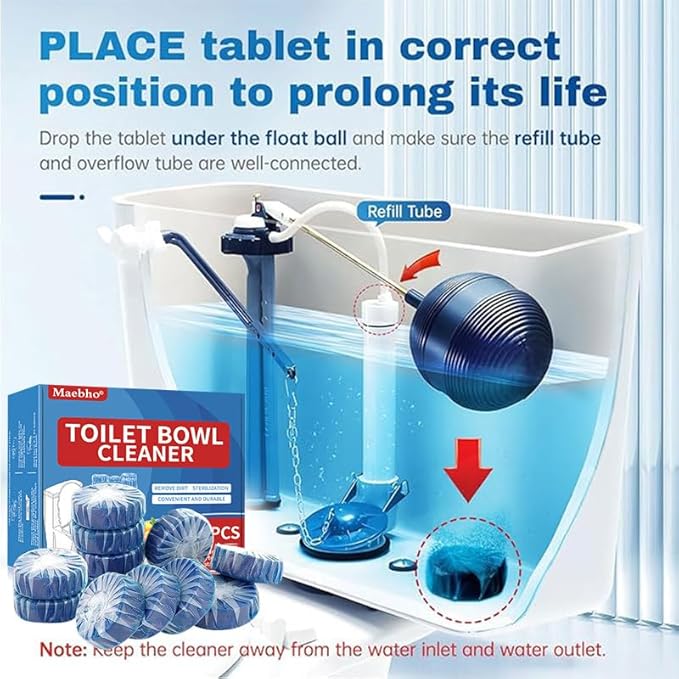 Toilet Bowl Cleaner Tablets, Bathroom Automatic Toilet Tank Cleaners, Smell Eliminator Heavy Duty Toilet Cleaning & Deodorizer, Safe for All Toilets, Septic Tanks & Pipes - 12 Tabs