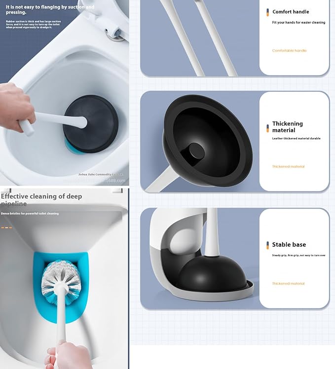 Toilet Plunger and Brush Set Plunger Toilet Brush Combo Bathroom Accessory Sets Bathroom Cleaning Tools Cleaning Brush Ergonomic Grip & Compact Storage