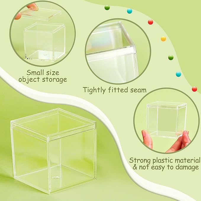 Blulu 8 Pcs Clear Acrylic Box with Lid Plastic Jewelry Mini Storage Box Mini Cube Containers for Candy and Tiny Jewelry Easter Party Favor(2.2 x 2.2 x 2.2 Inch,Classic Style)
