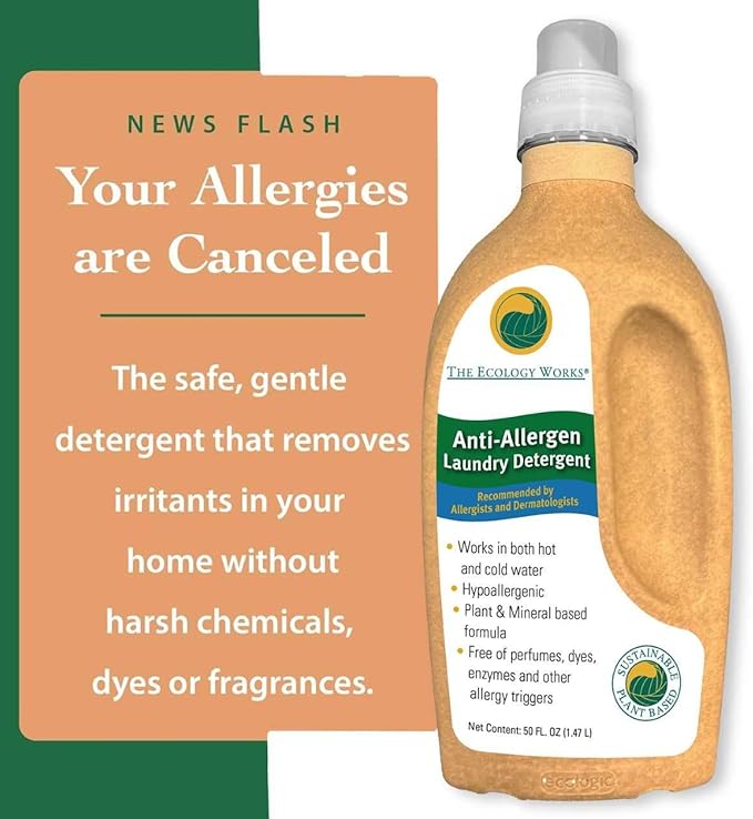 Anti-Allergy Laundry Detergent - Natural Allergy Free Laundry Soap - Pet Laundry Detergent for Dander Allergy, Pollen - Safe on Sensitive Skin & Washing Baby Clothes, Fragrance Free & Unscented