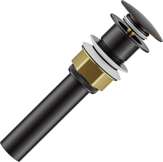 Bathroom Sink Drain with Strainer Basket and Pop-Up Drain Stopper Set (Oil Rubbed Bronze, Without Overflow)