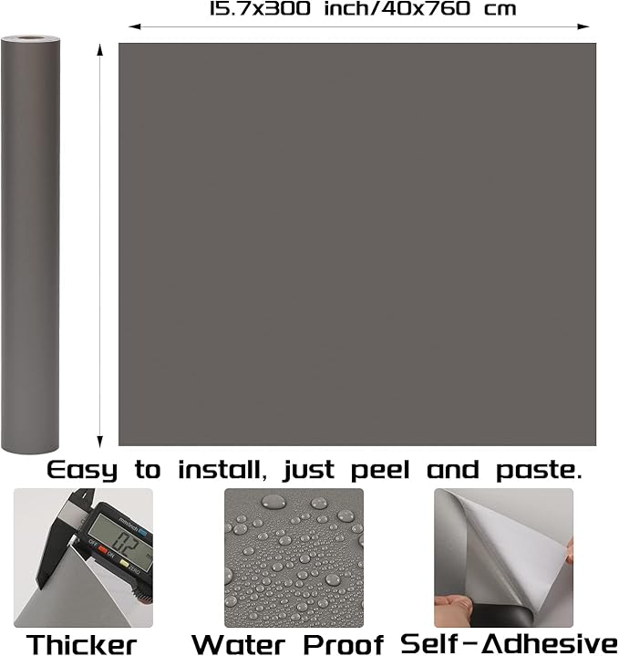 Peel and Stick Wallpaper Silver Grey Matte Wall Paper - 15.7 x 300 Inch Self Adhesive Wallpaper Peel and Stick, Easy to Paste Wall Contact Paper for Stand Liner, Table and Door Makeover Decor