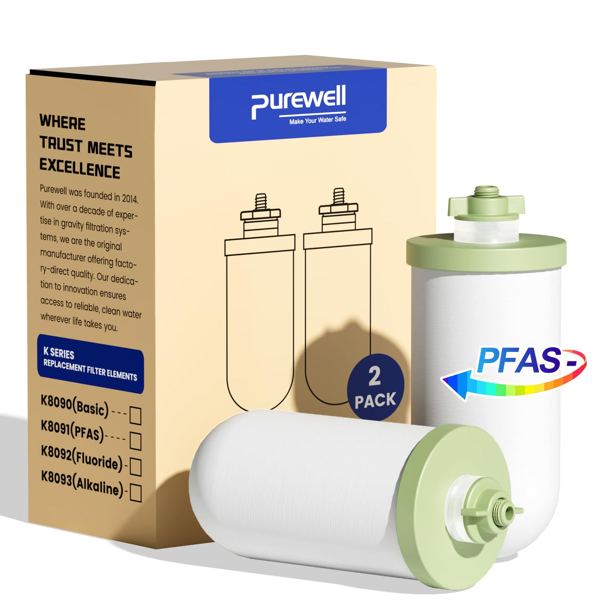 Purewell Upgraded 4-Stage Ceramic Gravity Water Filter with PFAS - Image 1