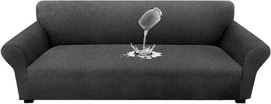Waterproof Couch Cover, Stretch Non-Slip Oversized Sofa Slipcover with Elastic Bottom Stay-in-Place - Leakproof Furniture Protector for Kids & Pets - Washable (Oversized Sofa, Dark Gray)
