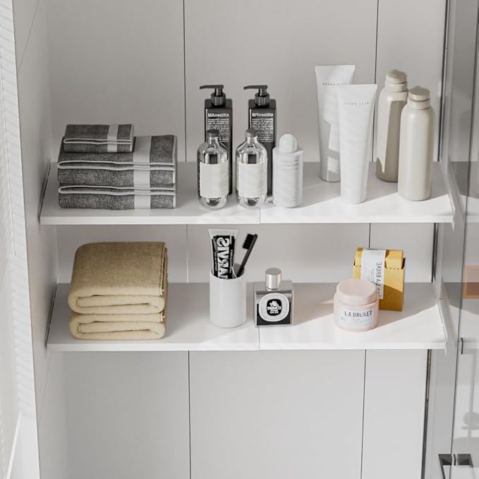 Expandable Closet Organizer Shelves, 3 Pack Adjustable Metal Storage Shelves Dividers for Wardrobe Cupboard Kitchen (White,7.9" D x 17"-31" W,3PCS)
