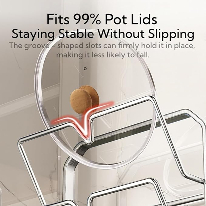 Stainless Steel Pot Lid Rack While Cooking, Kitchen Pot Lid Storage Rack, Multi Functional Countertop Kitchen Pot Lid Organizer(Silver,Double-layer Model)