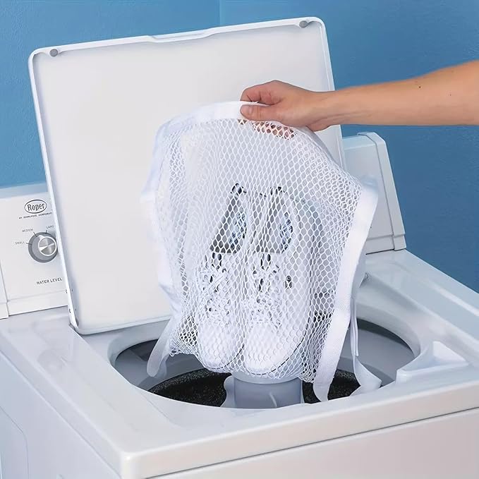 2 PCS white Shoe Drying Bag, Laundry Shoe with Zipper Strap Large Honey Comber Mesh for Dryer, shoes Washing Machine