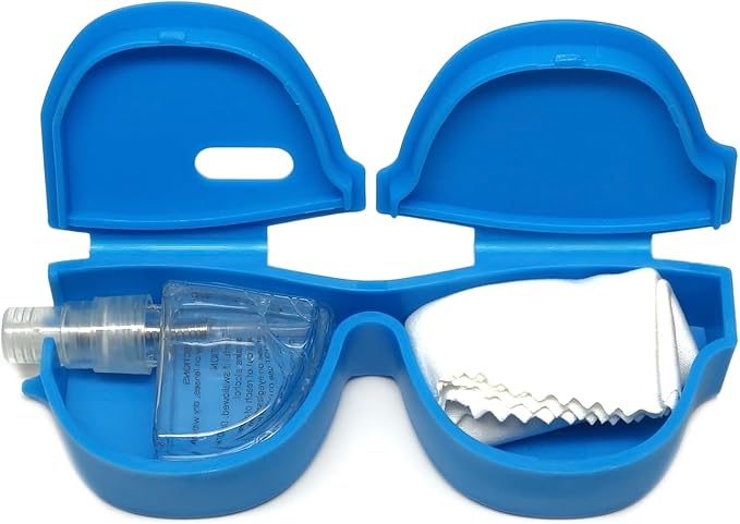 Calabria Kool Klean 2 Pack Eyeglasses Lens Cleaner Kit Blue/Black 15ml Cleaning Spray, White Cleaning Cloth Eyewear Cleaning