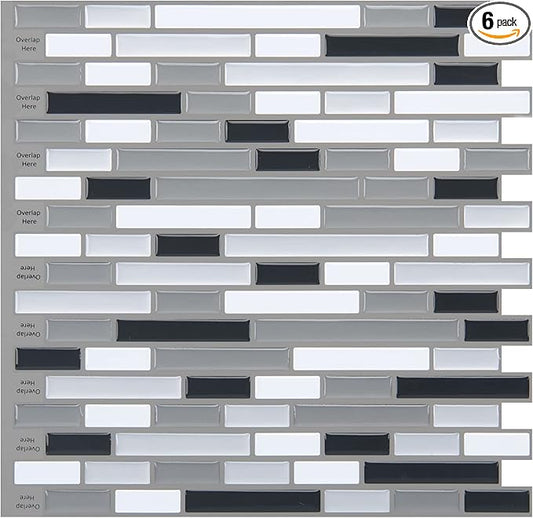 Art3d 12" x 12" Peel and Stick Tile Kitchen Backsplash Sticker Gray Brick (6 Tiles)