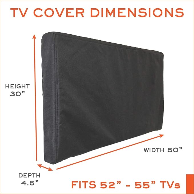 Outdoor TV Cover 52-55 inch - WITH ZIPPER, Weatherproof, Waterproof 360 degrees protection, Soft Non Scratch Interior - Black