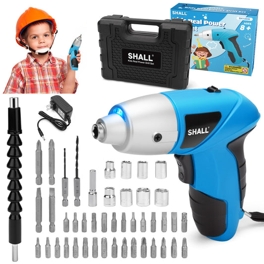 SHALL 47-Piece Kids Real Cordless Power Drill Set, Safety - Image 1