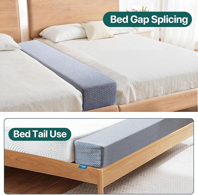 Bed Gap Filler for Headboard & Wall, Mattress Extender Pillow with Removable Cover & Memory Foam, Fills Gaps Between Mattress and Headboard, Stops Items Falling (Gray)