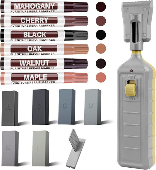 6 Colors Laminate Floor Wax with Wood Furniture Touch Up Marker，Vinyl Laminate Hardwood Floor Repair Kit, Professional Restore Any Scratches, Stains, Cracks, Hole for Floor, Door, Cabinet
