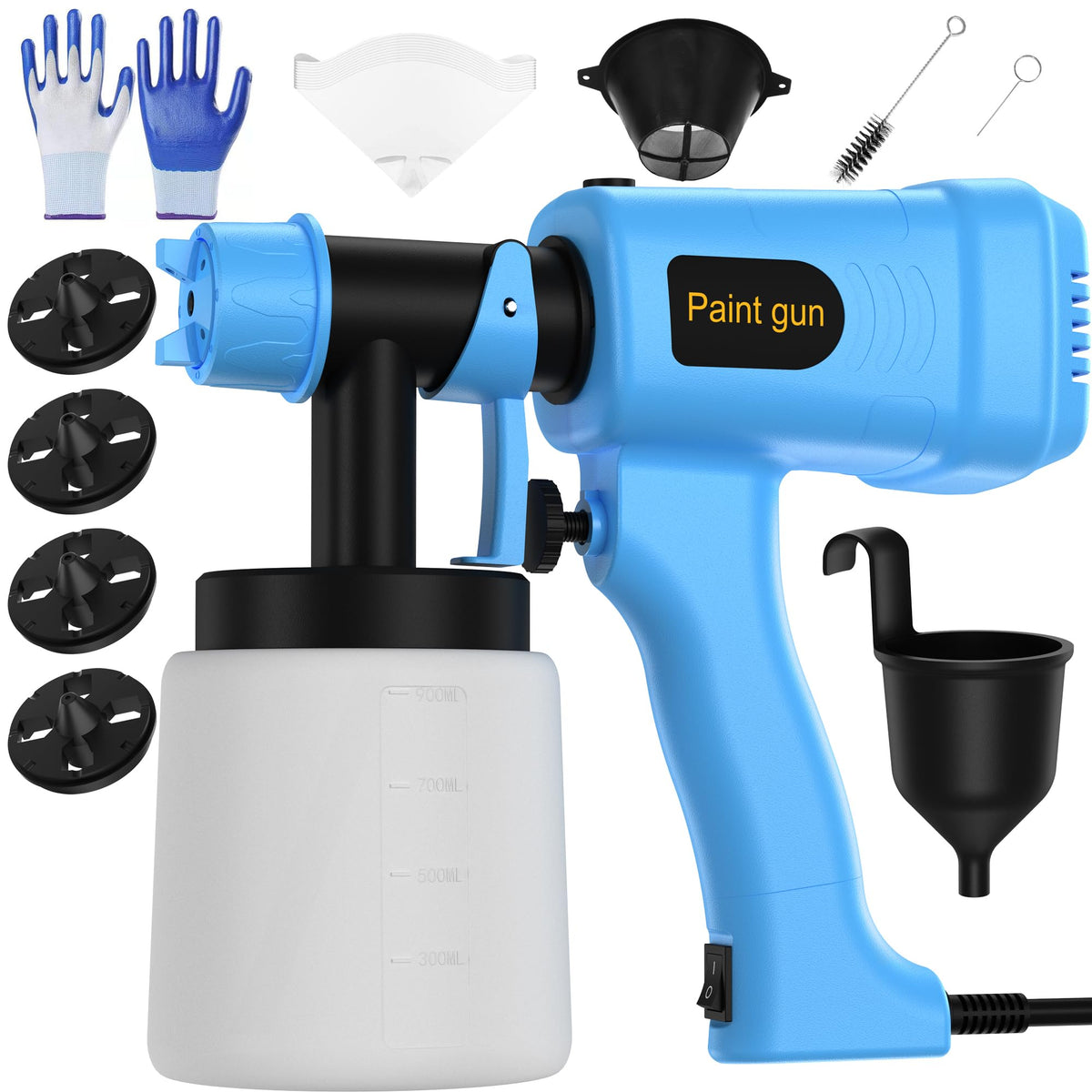 Paint Sprayer, 900ML High Capacity Spray Gun with 4 Nozzles - Image 1