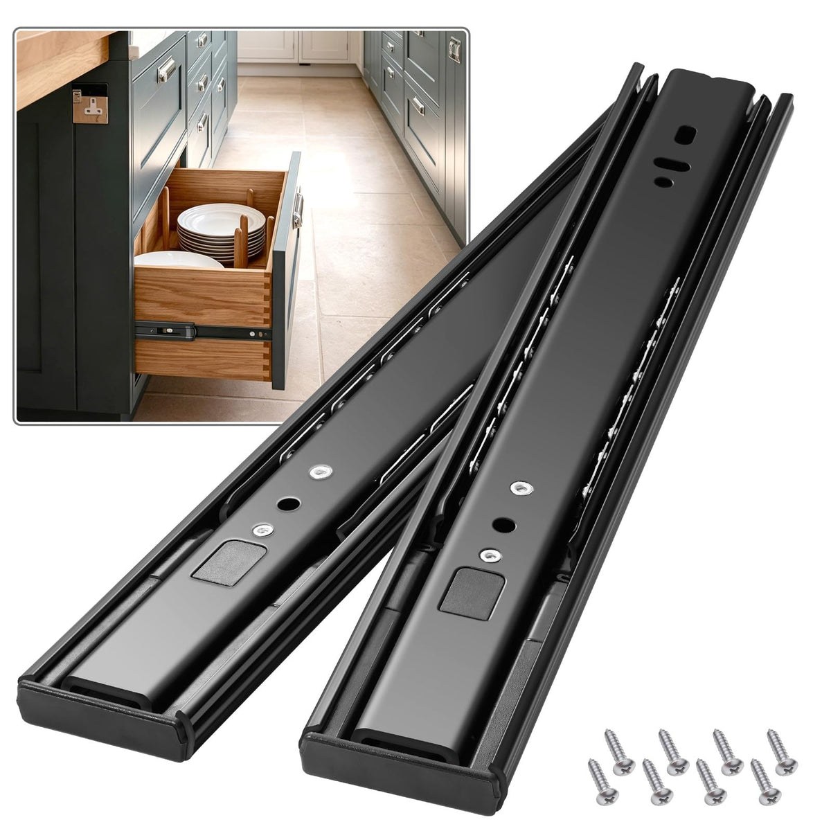 Soft Close Drawer Slides 1 Pair Full Extension 12 14 16 18 - Image 1