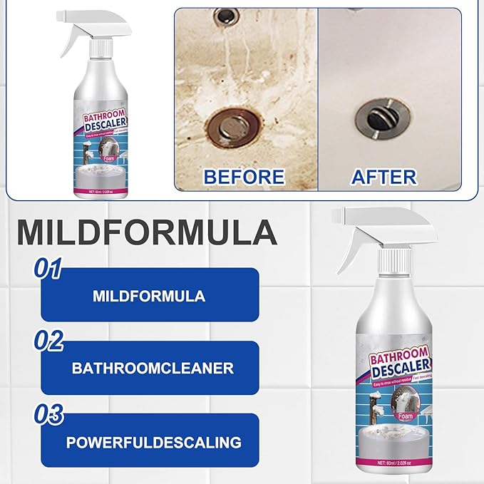 2Pcs Bathroom Descaler Foam Cleaner,Stubborn Stains Cleaners,Bathrooms Descaler Cleaners, Powerful Descaling Cleaning Agent for Stubborn Stains, Bathtub, Glass & Multipurpose Bathroom Surfaces