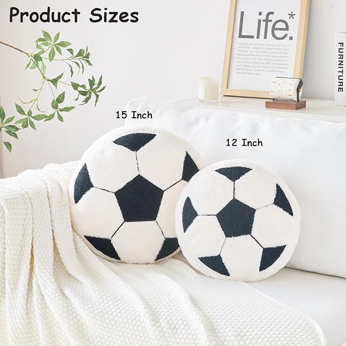 Soccer Pillow,12" Soccer Shaped Pillow Floor Cushion Seating Cushion with Faux Rabbit Fur,Round Soccer Throw Pillow Room Décor for Sofa Couch Living Room (Pink)