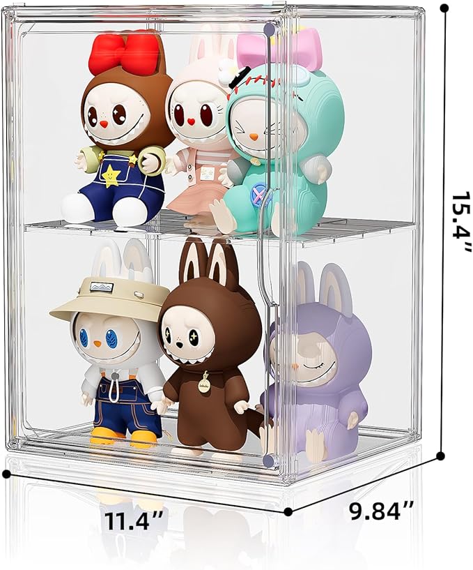 Clear Acrylic Display Case, Super Large Stackable Storage Bins Magnetic Attraction Lids, 3 Pack Acrylic Box with Divider for Collectibles, Figures, Purse, Handbag, Wallet, 11.4x9.84x15.4 inch