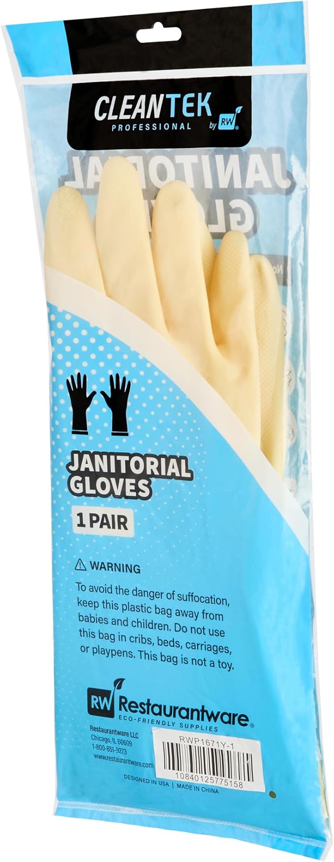 Restaurantware-Clean Tek Professional 22 Mil Large Cleaning Gloves, 10 Pairs Of Long Cuff Gloves - No-Slip Grip, No-Powder, Yellow Latex Gloves For Kitchen Cleaning, Ideal For Washing Dishes