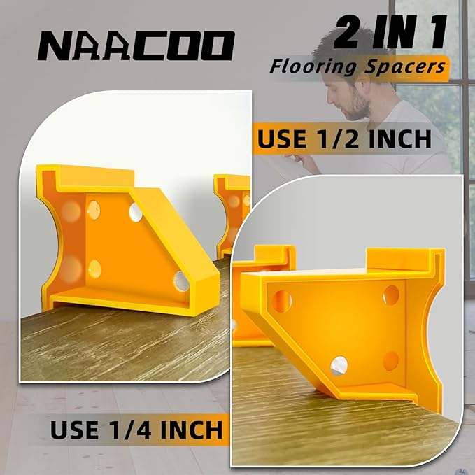 NAACOO Laminate Flooring Tools, Vinyl Flooring Tools, LVP Installation Kit, Tapping Block with Handle, 2 in 1 Spacers, Heavy Duty Pull Bar, Reinforced Double-Faced Mallet.